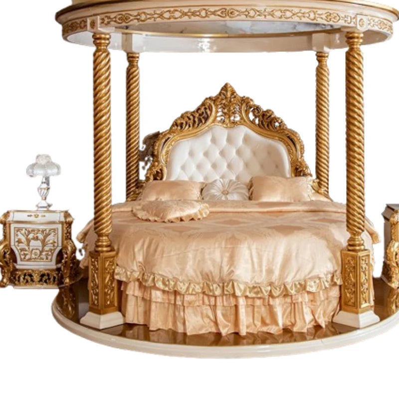 European luxury round four-poster bed by 𝕄𝕔 𝕋𝕙𝕖 𝔹𝕝𝕒𝕔𝕜 𝔻𝕚𝕒𝕞𝕠𝕟