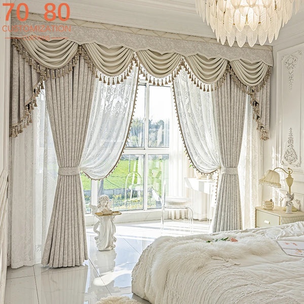 Beige jacquard chenille curtains by MC THE BLACK DIAMOND, stylish window screens suitable for living rooms, bedrooms, and balconies.