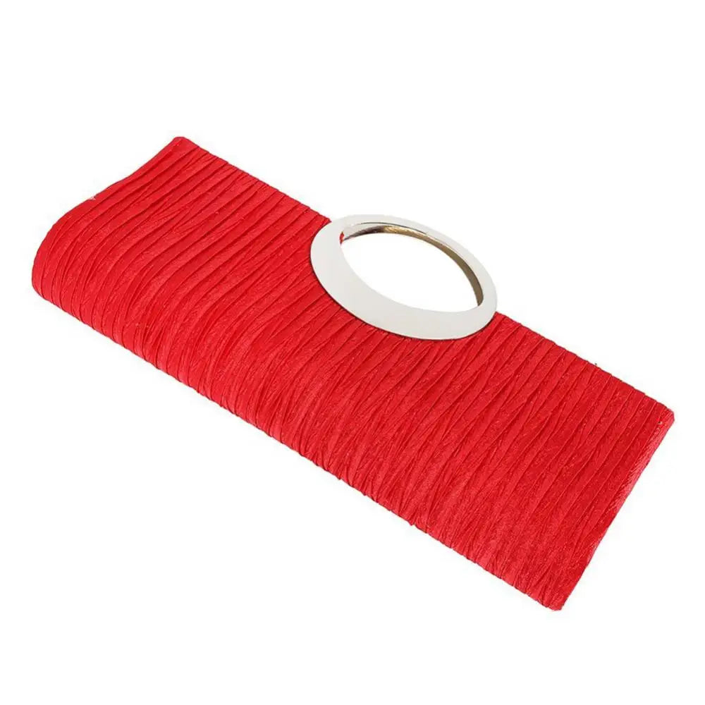 Luxury women’s satin evening clutch bag with rhinestones, pleated design, and shoulder strap from Mohammad Collection.