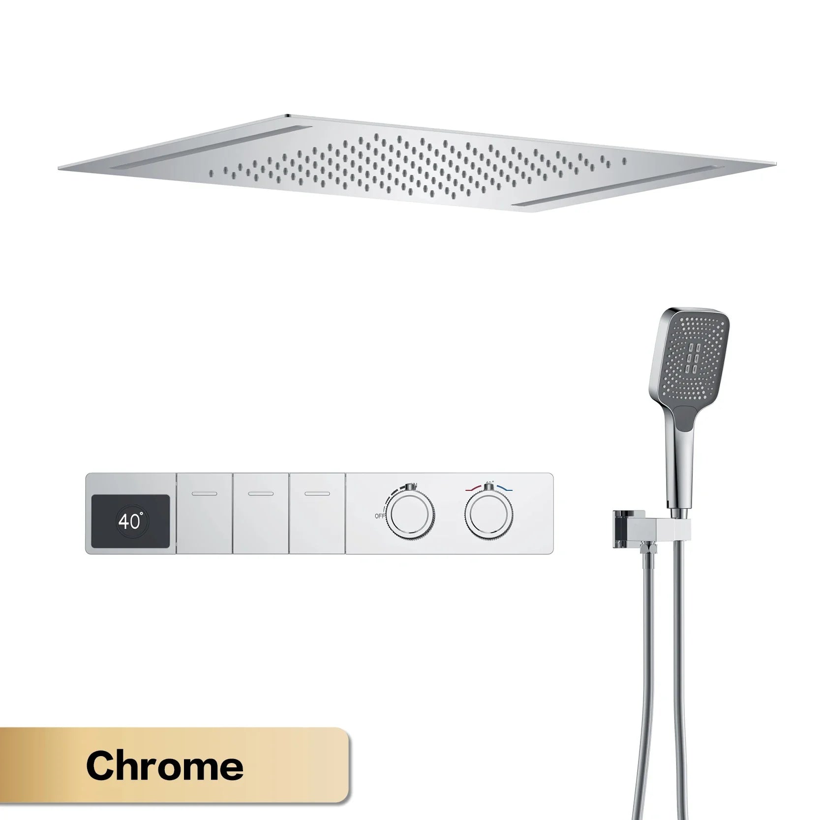 Luxury brass gray ceiling shower system with LED digital display, hot and cold water control, embedded bath faucet by 𝕄𝕔 𝕋𝕙𝕖 𝔹𝕝𝕒𝕔𝕜 𝔻�