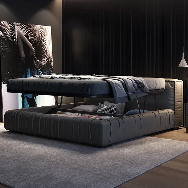 Modern MC THE BLACK DIAMOND loft platform bed with multifunctional storage and massage headboard, designed for children's bedroom furniture.