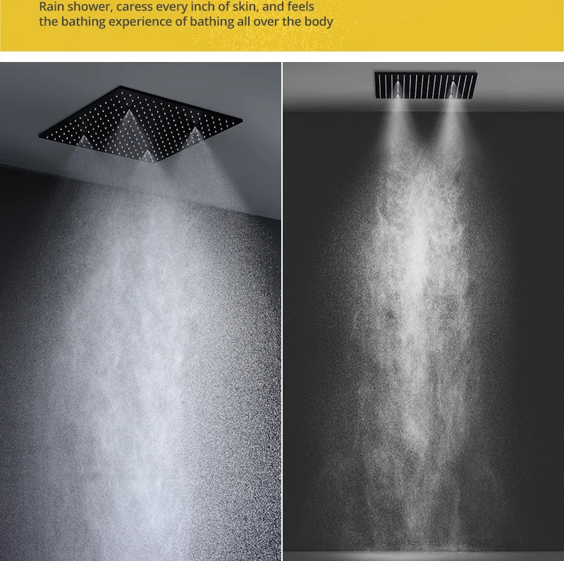 Luxury 16/20 inch rainfall mist spray LED shower head set with side massage jets and temperature control by 𝕄𝕔 𝕋𝕙𝕖 𝔹𝕝𝕒𝕔𝕜 𝔻�
