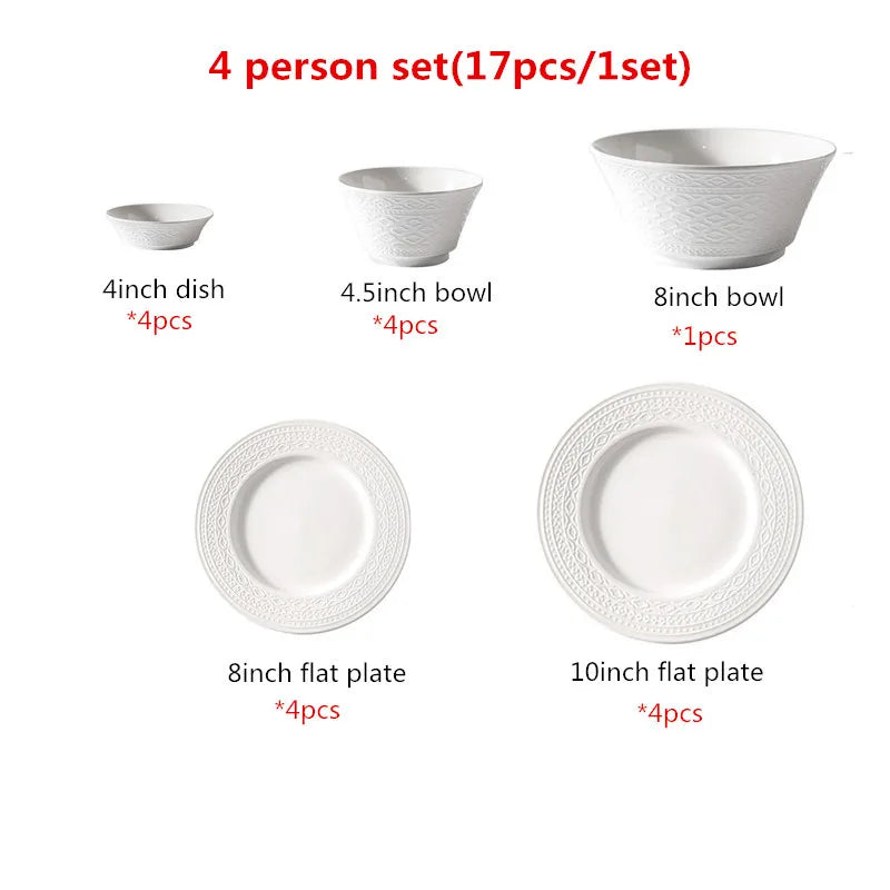 White Nordic relief ceramic dinnerware set by 𝕄𝕔 𝕋𝕙𝕖 𝔹𝕝𝕒𝕔𝕜 𝔻𝕚𝕒𝕞𝕠𝕟