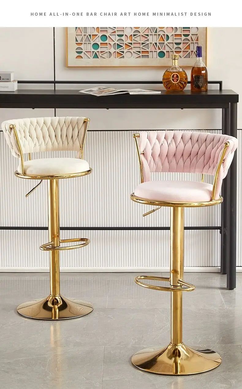 Adjustable velvet bar stool with backrest and footrest from 𝕄𝕔 𝕋𝕙𝕖 𝔹𝕝𝕒𝕔𝕜 𝔻𝕚𝕒𝕞�