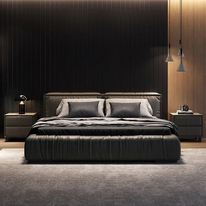 Modern MC THE BLACK DIAMOND platform bed with multifunctional storage and massage headboard, designed for children.