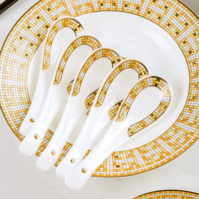 European light luxury style bone china tableware set by 𝕄𝕔 𝕋𝕙𝕖 𝔹𝕝𝕒𝕔𝕜 𝔻𝕚𝕒𝕞𝕠�