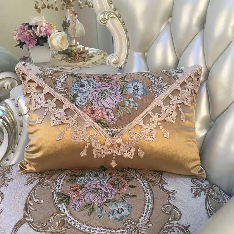 European luxury jacquard tassel lace decorative sofa pillow cushion cover, rectangular large backrest cushion from 𝕄𝕔 𝕋𝕙𝕖 𝔹𝕝𝕒𝕔𝕜 𝔻𝕚