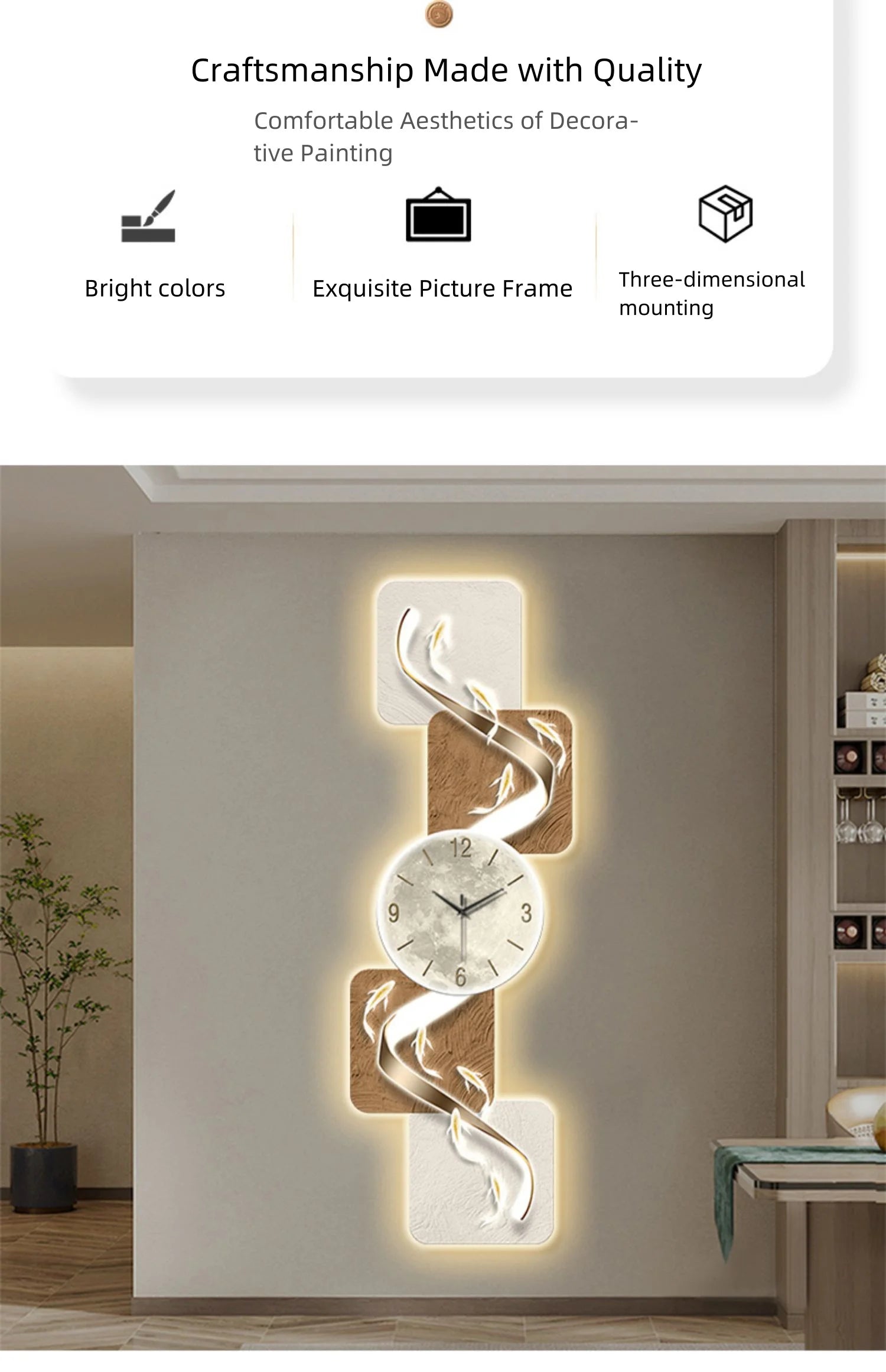 Modern wall clock with nine fish design, luminescent paint, and advanced art style, perfect for living room or corridor decor.
