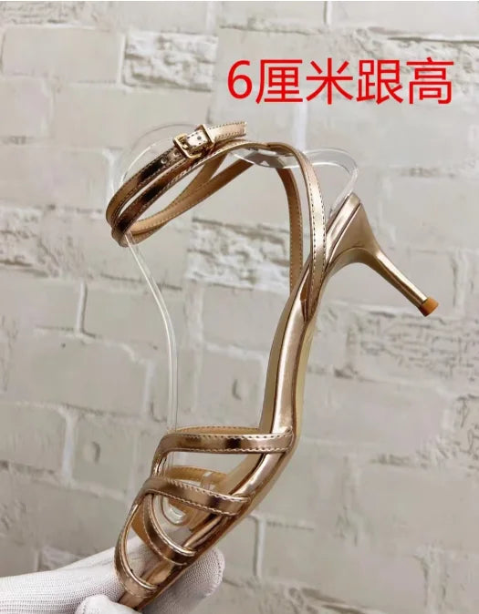 FHC European women’s high heel sandals with ankle straps, peep toe, summer style, stage shoes, black leather, custom design