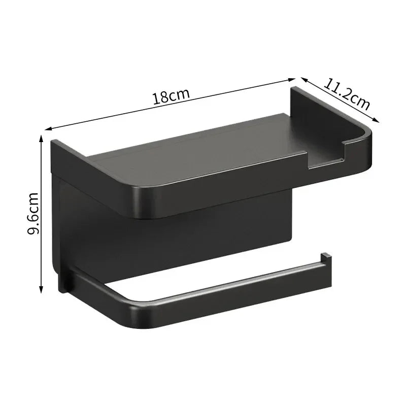 Plastic bath toilet paper holder with wall-mounted storage rack for kitchen towels, seasoning bottles, bathroom paper, and phone.