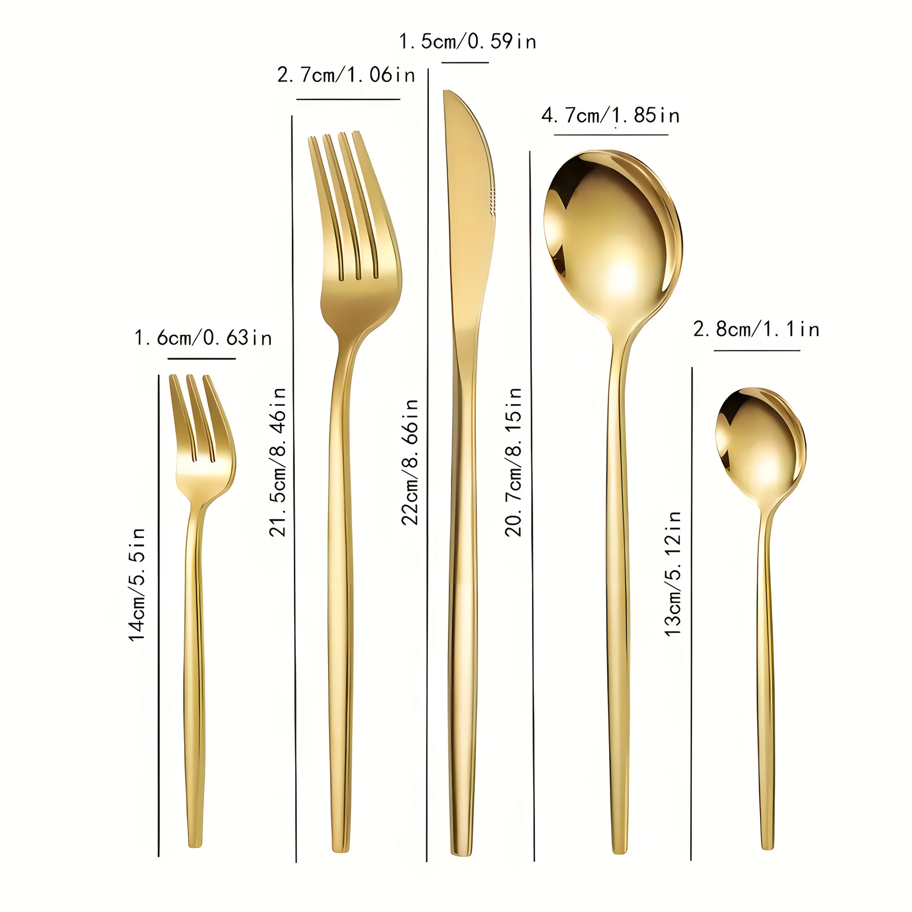 Set of 30 gold and silver cutlery pieces from MC The Black Diamond, including forks, knives, and spoons arranged on a table.