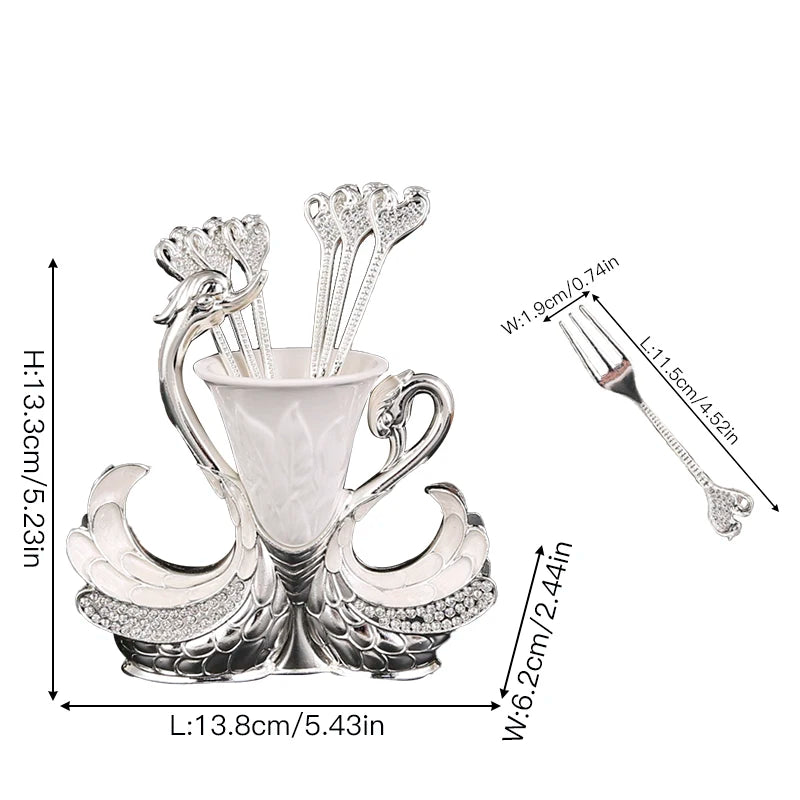 Swan-shaped fruit fork and spoon set by 𝕄𝕮 𝕋𝕙𝕖 𝔹𝕝𝕒𝕔𝕜 𝔻𝕚𝕒𝕞𝕠�