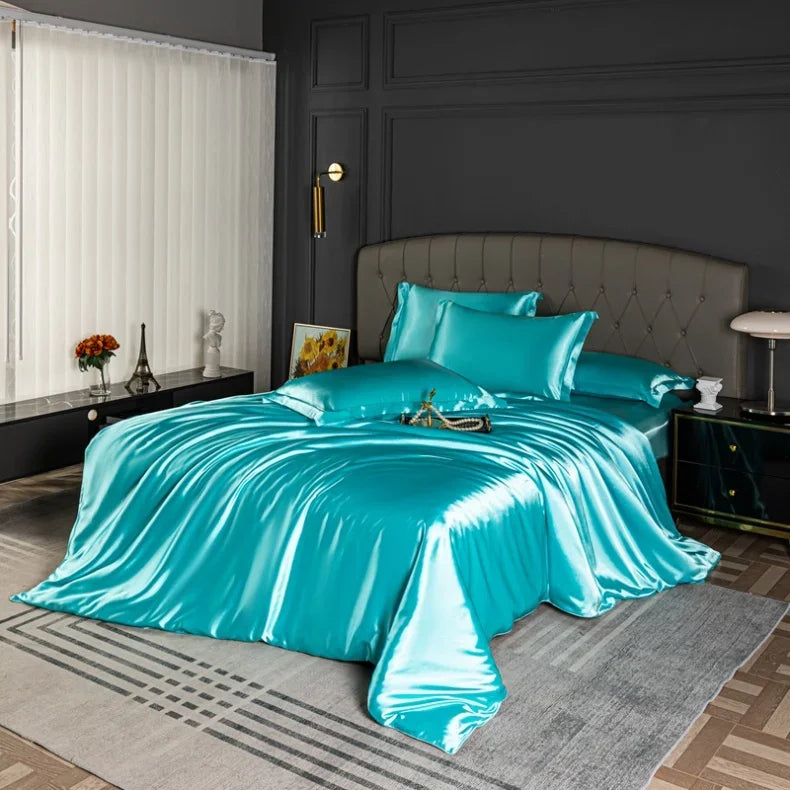 Luxury MC The Black Diamonds satin bedding set with solid color duvet cover in single, double, queen, or king size, soft and silky.
