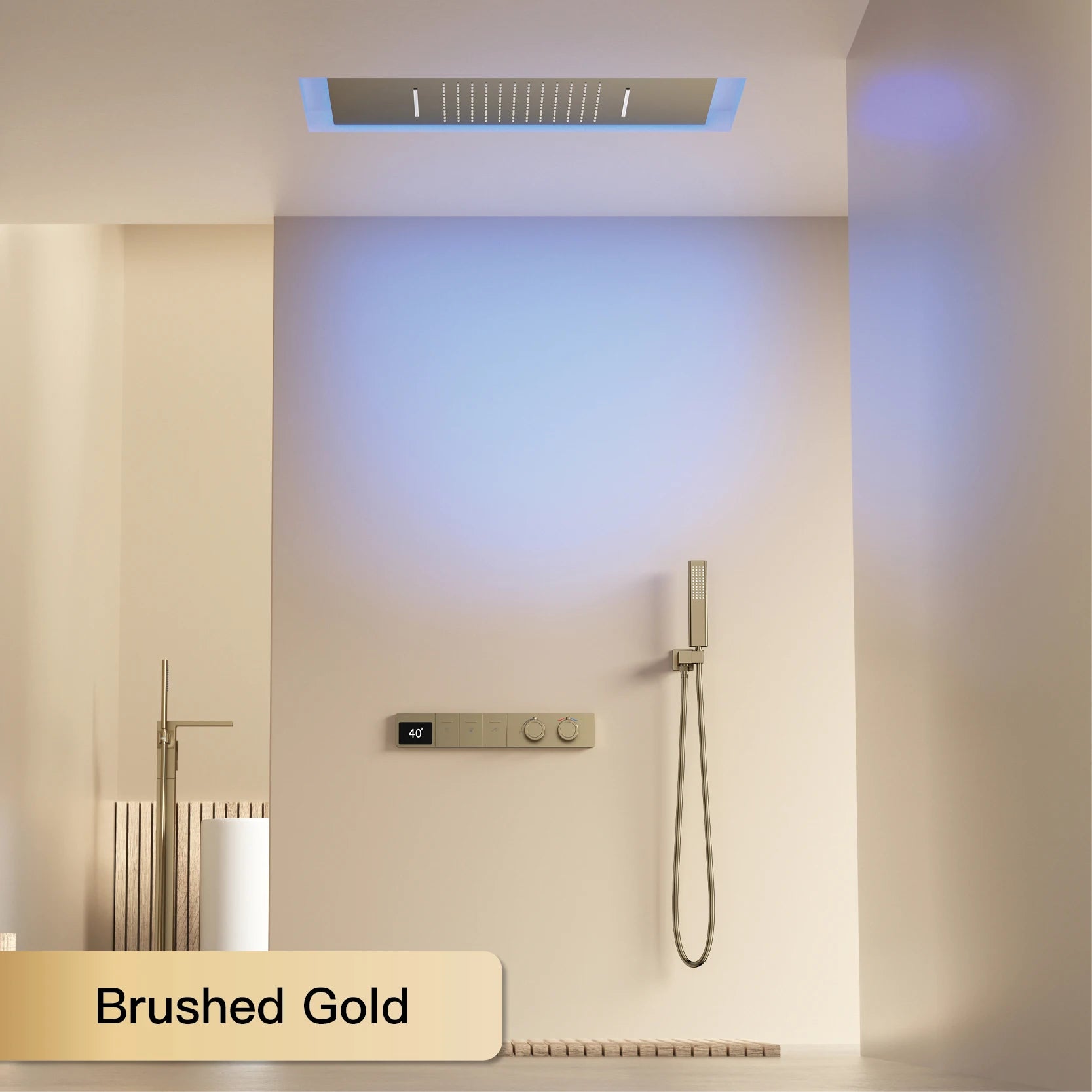 Luxury white brass shower system with digital display, wall-mounted dual control bath faucet by MC THE BLACK DIAMOND