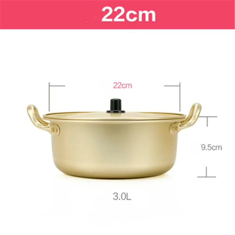 Korean style ramen noodle soup hot pot by MC THE BLACK DIAMOND, with aluminum construction and oxidized coating for kitchen cooking.