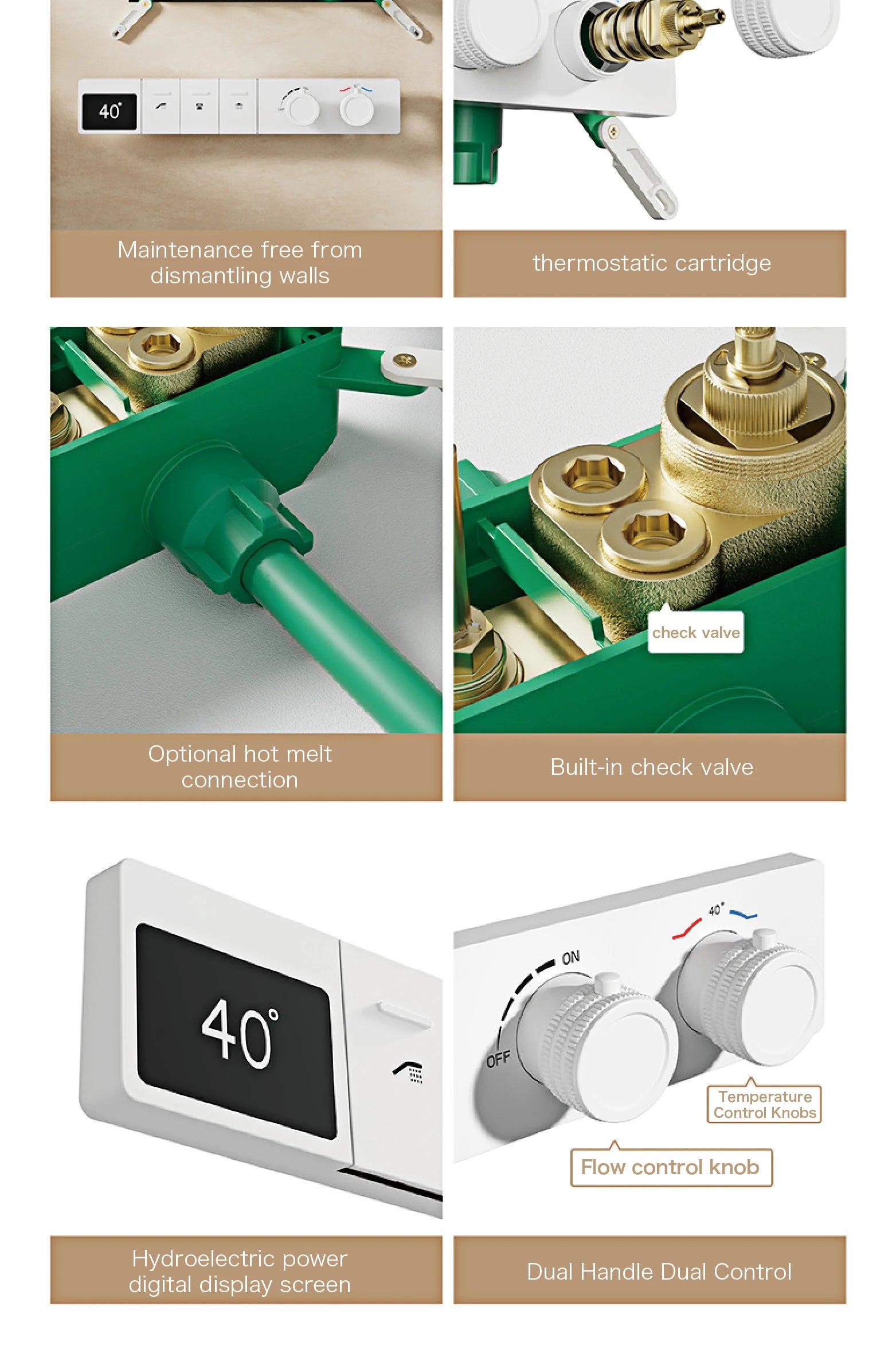 Luxury white brass shower system with digital display, dual control, wall-mounted bath faucet by MC THE BLACK DIAMOND.