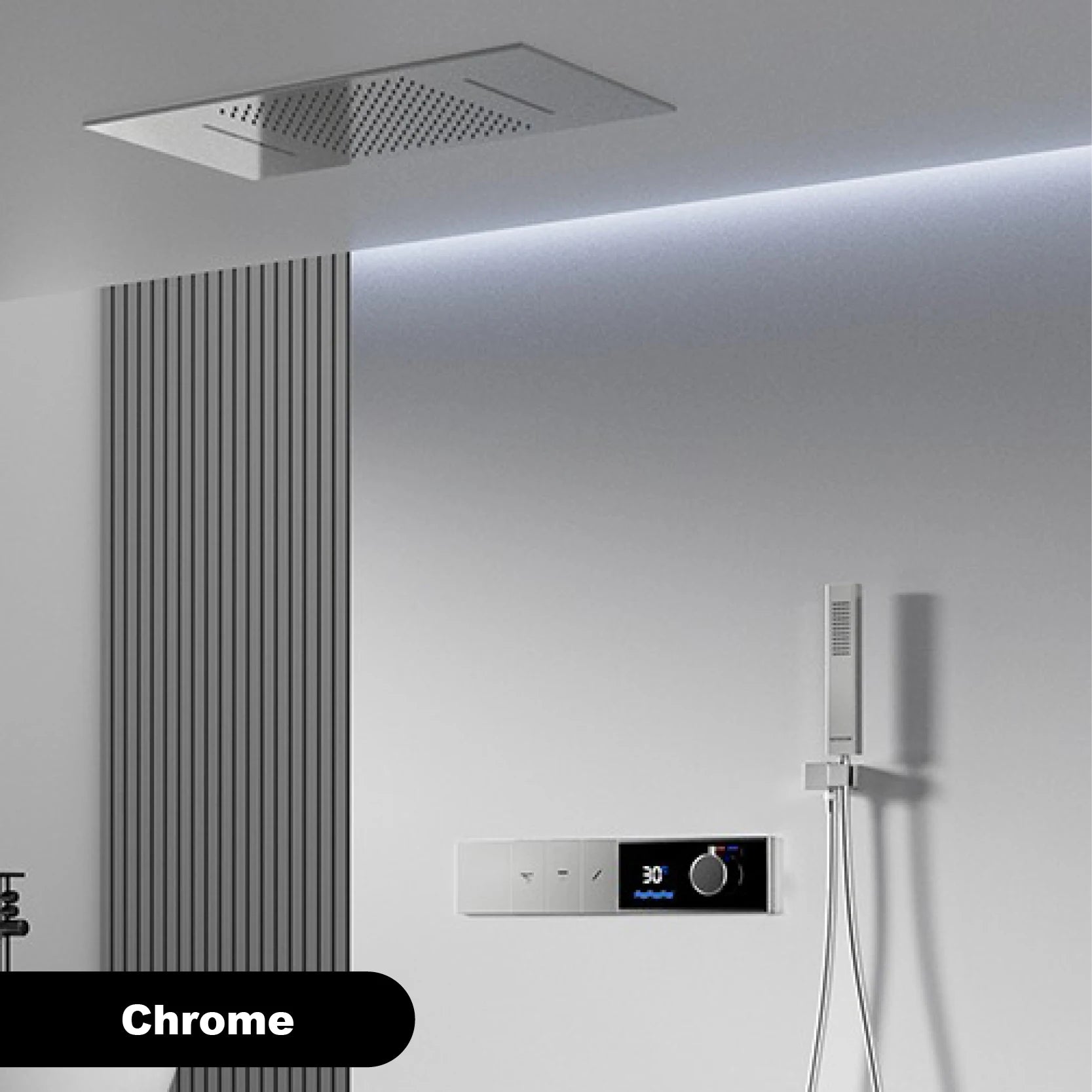 Luxury brass grey shower system with LED display, 3 spray modes, ceiling waterfall outlet, bath mixer from 𝕄𝕔 𝕋𝕙𝕖 𝔹𝕝𝕒𝕔𝕜 𝔻�
