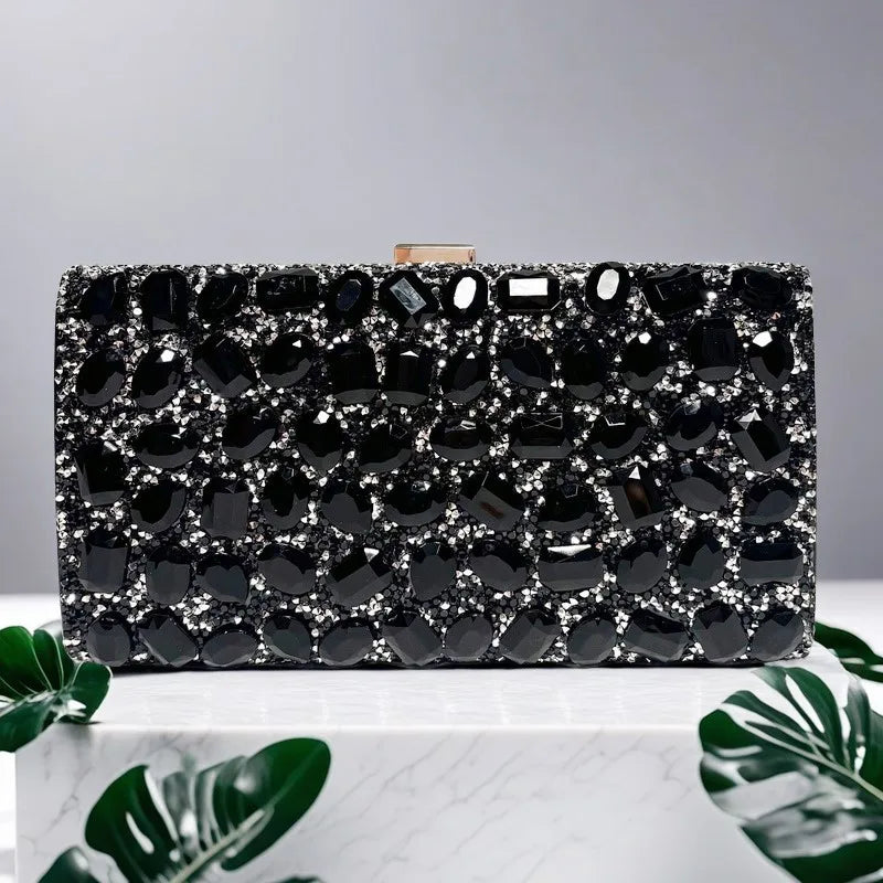 Silver rhinestone women's wedding clutch bag by MC THE BLACK DIAMOND, crystal embellished bridal and party shoulder handbag.