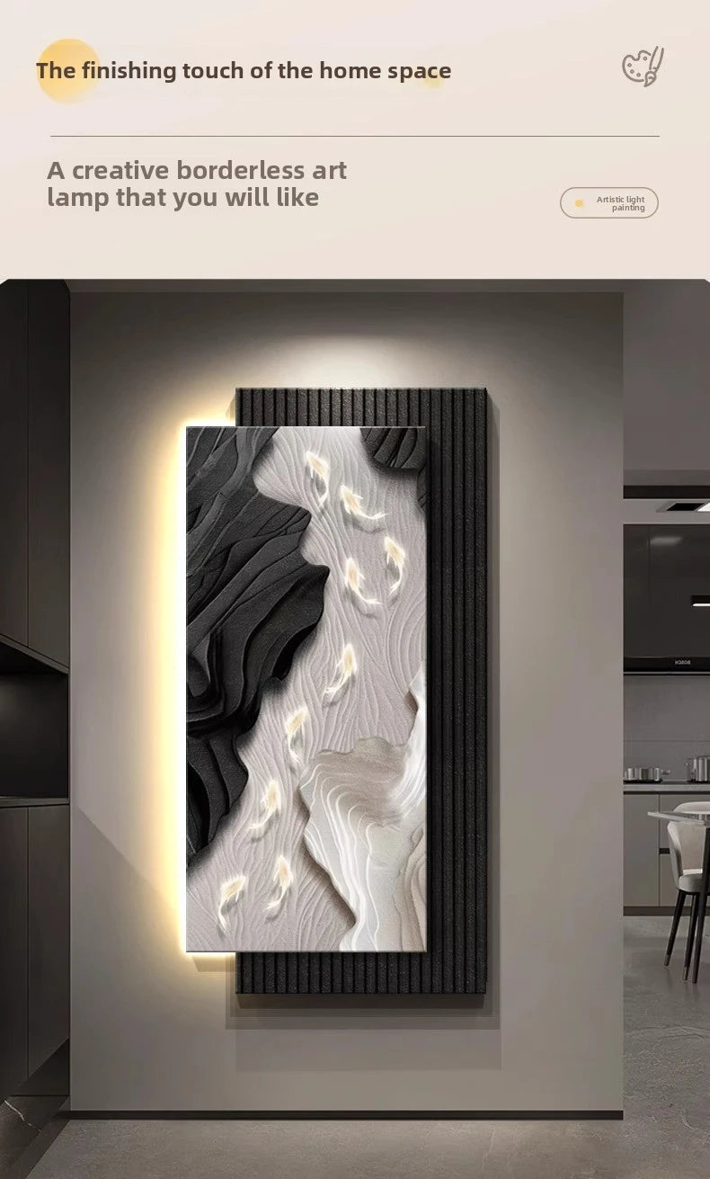 MC THE BLACK DIAMOND LED wall light fixture with koi fish design, remote control, ideal for corridor entrance decoration.
