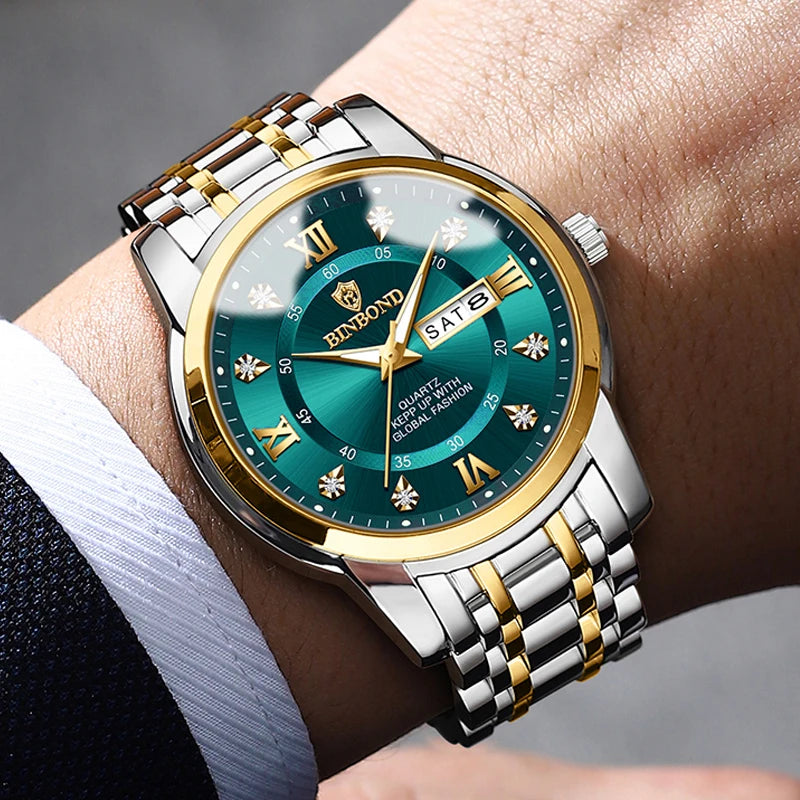 Luxury Mc The Black Diamond diver watch for men, waterproof 30ATM with date display, sporty jewelry watch in sleek black design.
