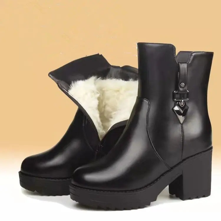 Luxury winter women's leather boots with high heels, casual style, from Mohammad Collection, featuring a fashionable design.