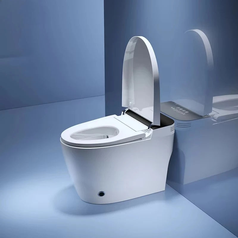 Intelligent bathroom toilet with wireless remote control and cistern, sleek floor-mounted design by 𝕄𝕔 𝕋𝕙𝕖 𝔹𝕝𝕒𝕔𝕜 𝔻𝕚𝕒