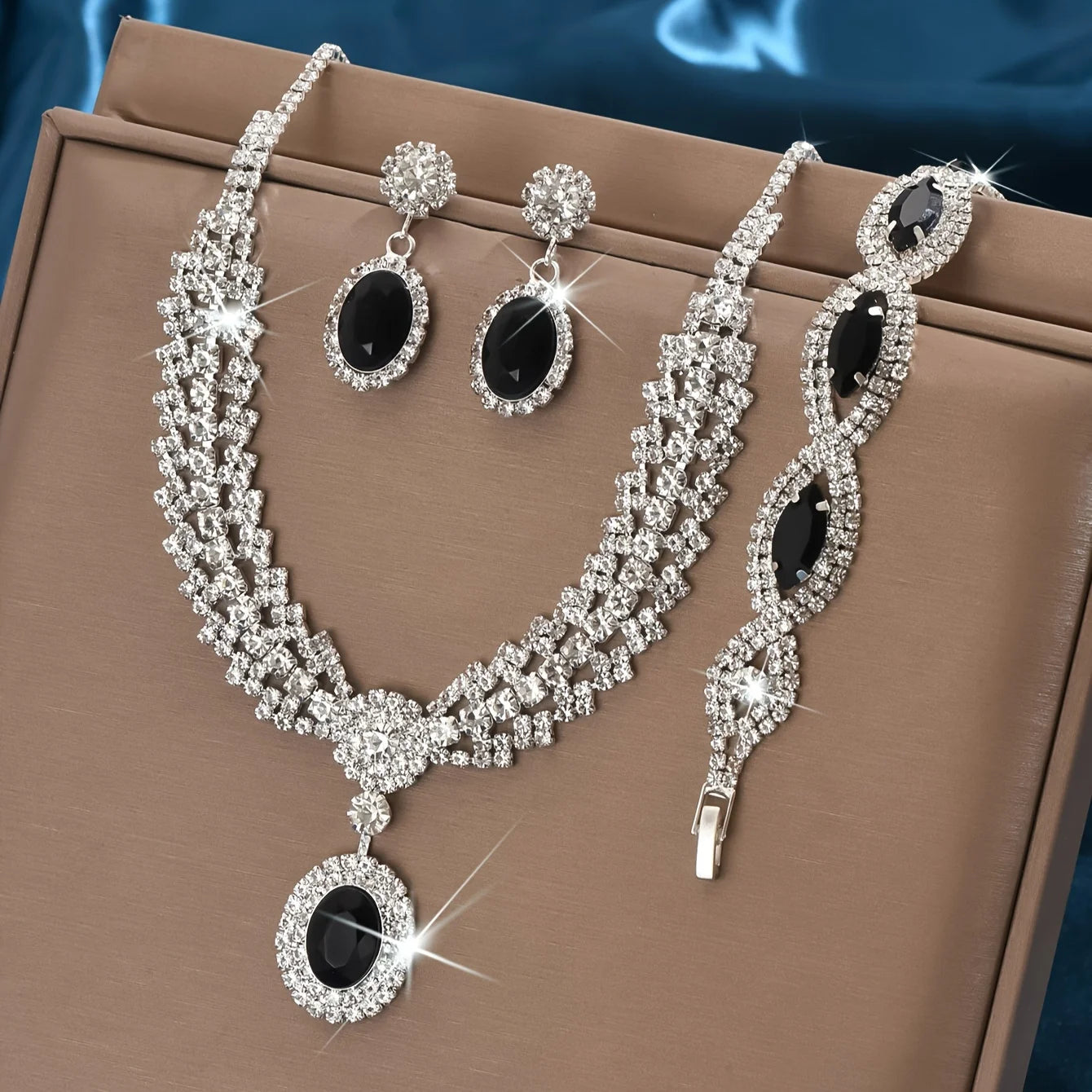 Elegant bridal jewelry set with sparkling rhinestone necklace and earrings by 𝕄𝕔 𝕋𝕙𝕖 𝔹𝕝𝕒𝕔𝕜 𝔻𝕚𝕒𝕞�