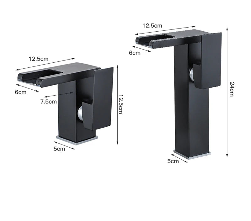 Luxury MC THE BLACK DIAMOND LED black basin faucet with single handle, tall and short options, hot and cold water flow, produces electricity