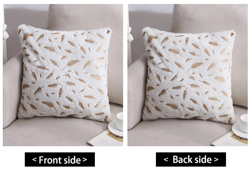 Gold feather decorative pillow cover for sofa and car, velvet 45x45 cushion with Nordic design by 𝕄𝕔 𝕋𝕙𝕖 𝔹𝕝𝕒𝕔𝕜 𝔻𝕚