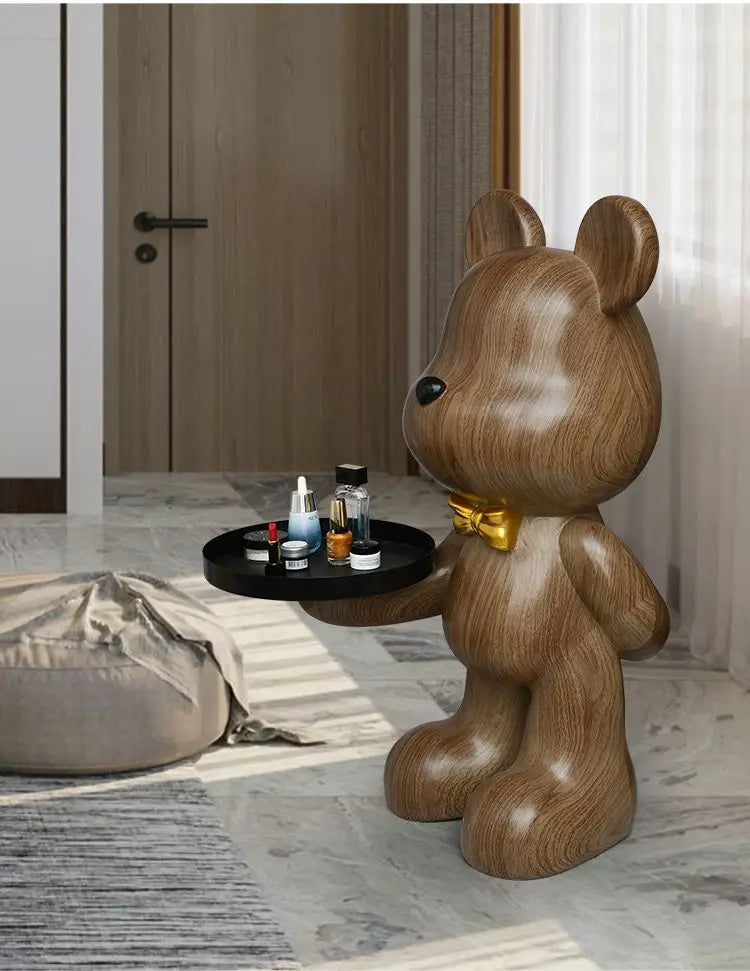 Creative doll bear figurine by MC The Black Diamond, soft decor for living room, featuring a storage tray and animal statue design
