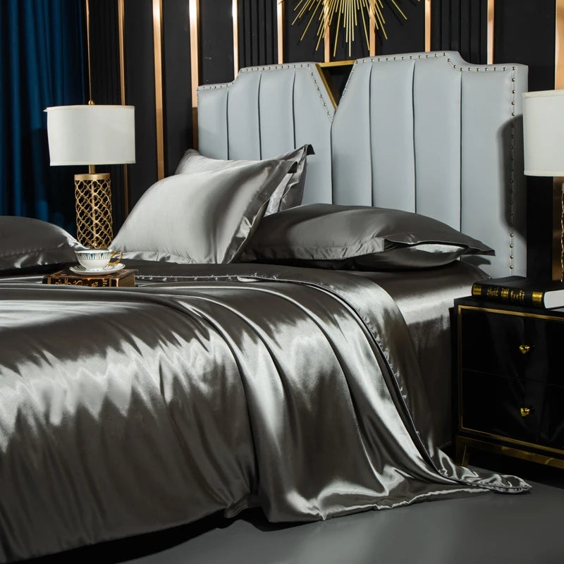 Luxury MC THE BLACK DIAMOND bedsheets with matching pillowcases for single or double beds, featuring elegant cover design.