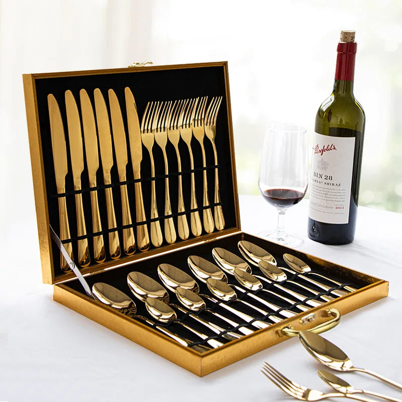 Set of 24 stainless steel kitchen cutlery including knives, forks, and spoons by 𝕄𝕔 𝕋𝕙𝕖 𝔹𝕝𝕒𝕔𝕜 𝔻𝕚�
