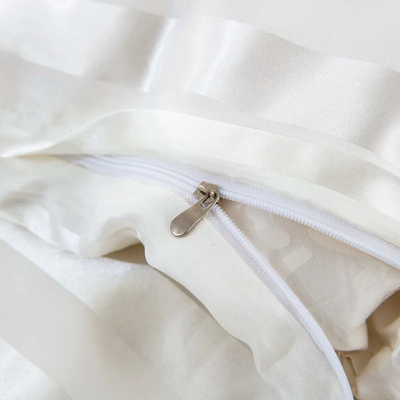 Luxury ivory white satin striped duvet cover set by 𝕄𝕔 𝕋𝕙𝕖 𝔹𝕝𝕒𝕔𝕜 𝔻𝕚𝕒𝕞𝕠�
