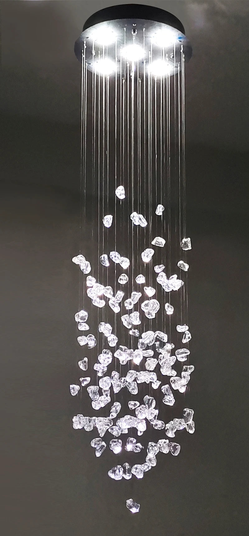 Black Art Luxury Stone Crystal Chandelier by MC THE BLACK DIAMOND, modern LED hanging lamp for staircase, hallway, or lobby lighting.