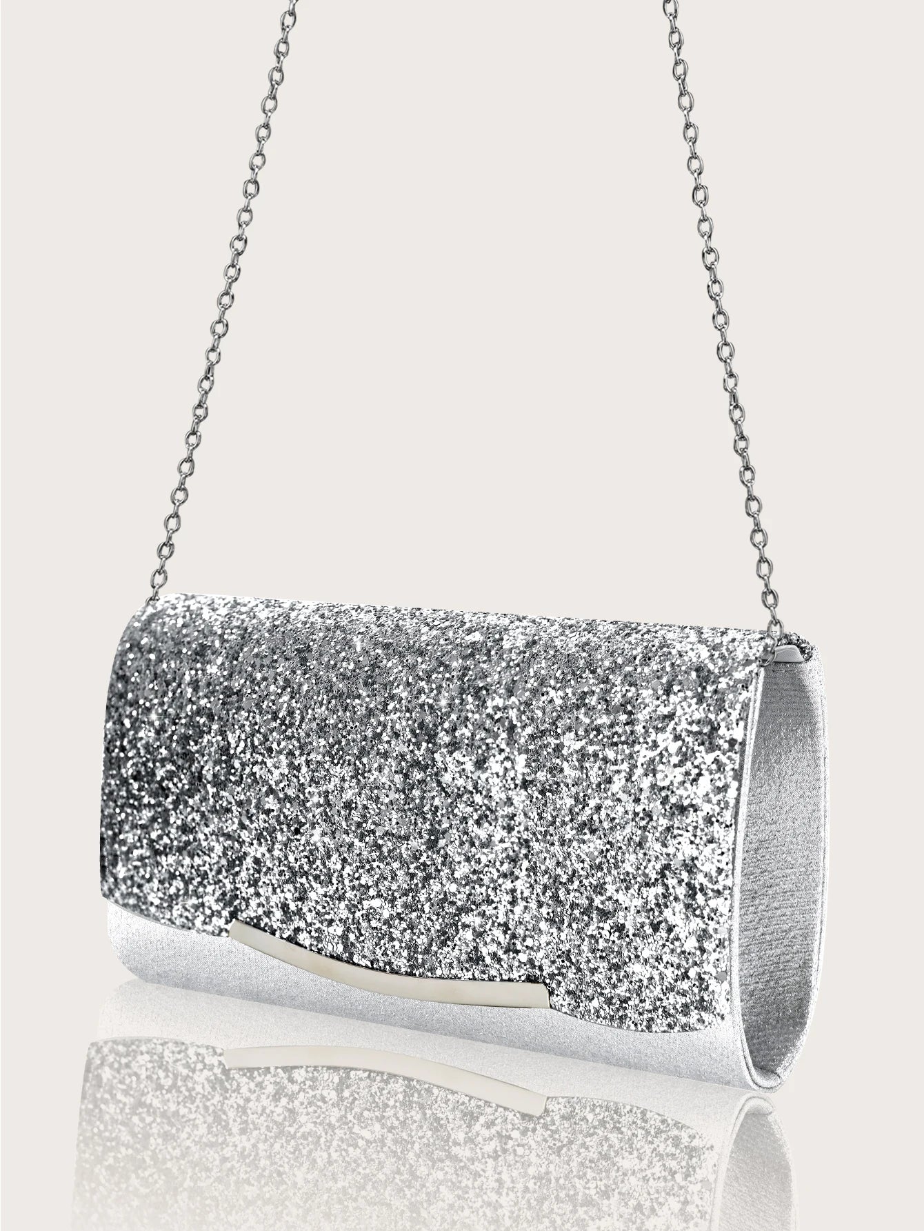 Elegant MC THE BLACK DIAMOND sequined women's handbag with rhinestone jewelry set including necklace, earrings, and bracelet.