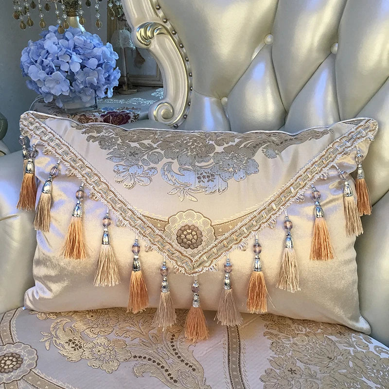 European luxury Jacquard tassel lace sofa pillow cover by 𝕄𝕔 𝕋𝕙𝕖 𝔹𝕝𝕒𝕔𝕜 𝔻𝕚𝕒𝕞�