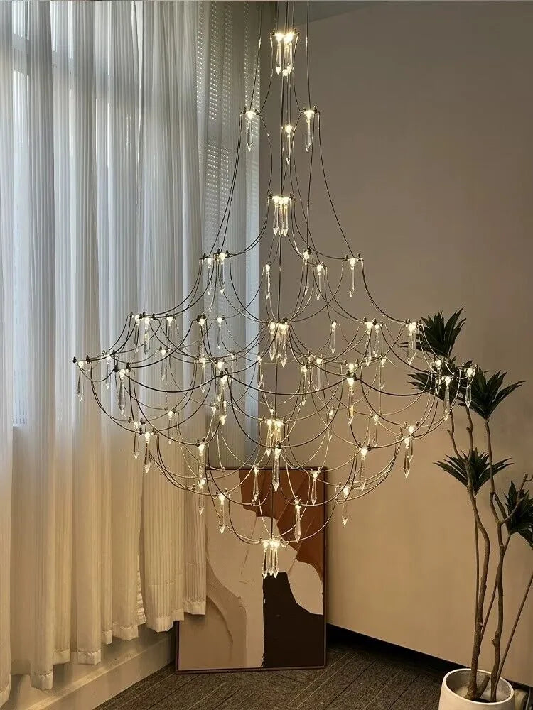 Modern MC THE BLACK DIAMOND crystal star chandelier with LED lighting, firefly pendant design, perfect for living rooms and villas.