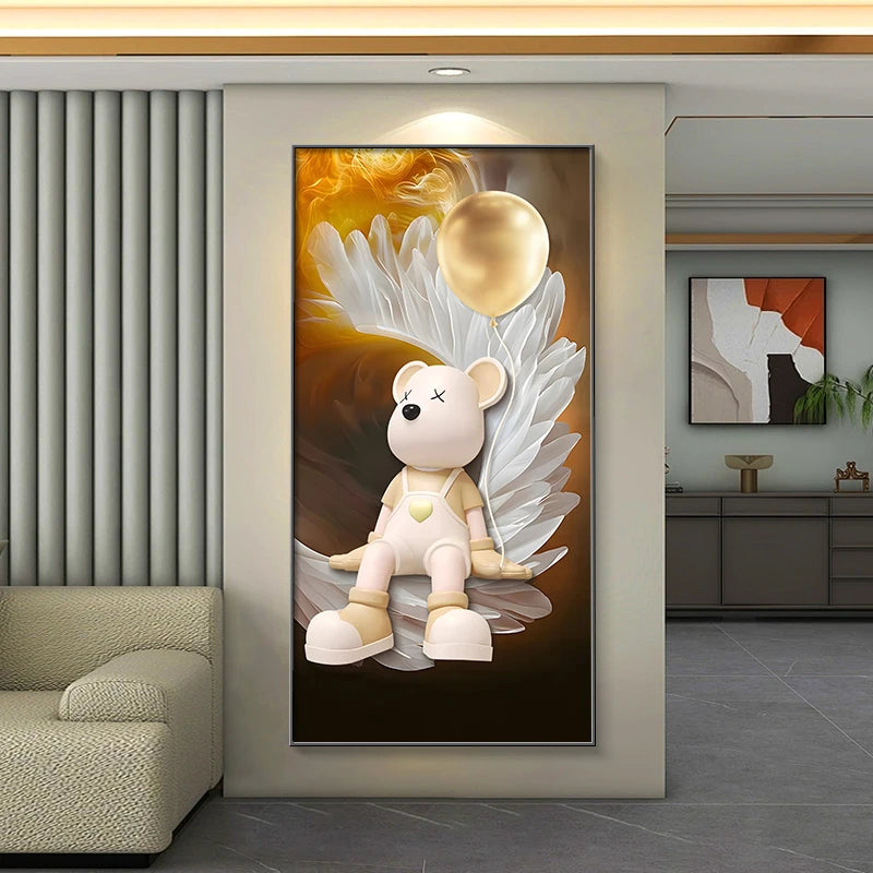 Trendy cartoon bear wall decor LED poster by MC THE BLACK DIAMOND, modern luminous painting for living room or corridor decor.