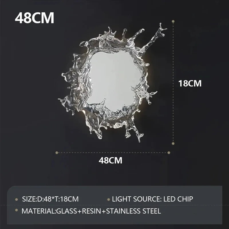 Modern MC THE BLACK DIAMOND art water flower wall mirror with integrated LED mirror wall light, wall-mounted and decorative.