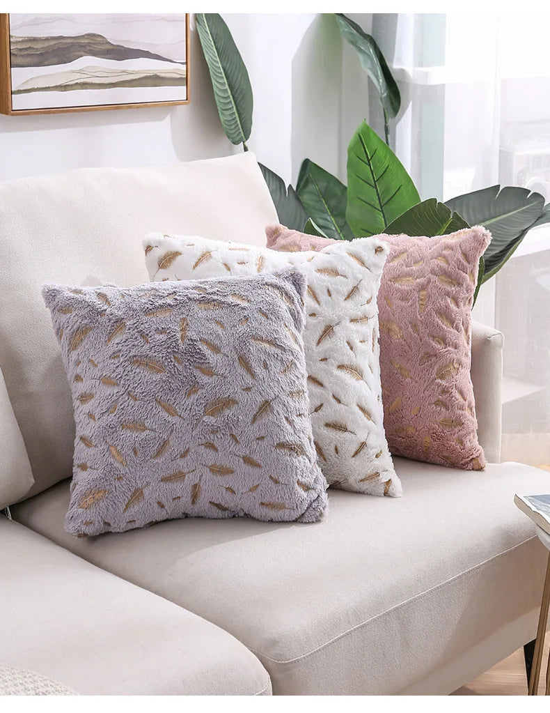 Gold feather velvet pillow cover with decorative design, suitable for sofa or car, 45x45 cm, by 𝕄𝕔 𝕋𝕙𝕖 𝔹𝕝𝕒𝕔𝕜 𝔻�