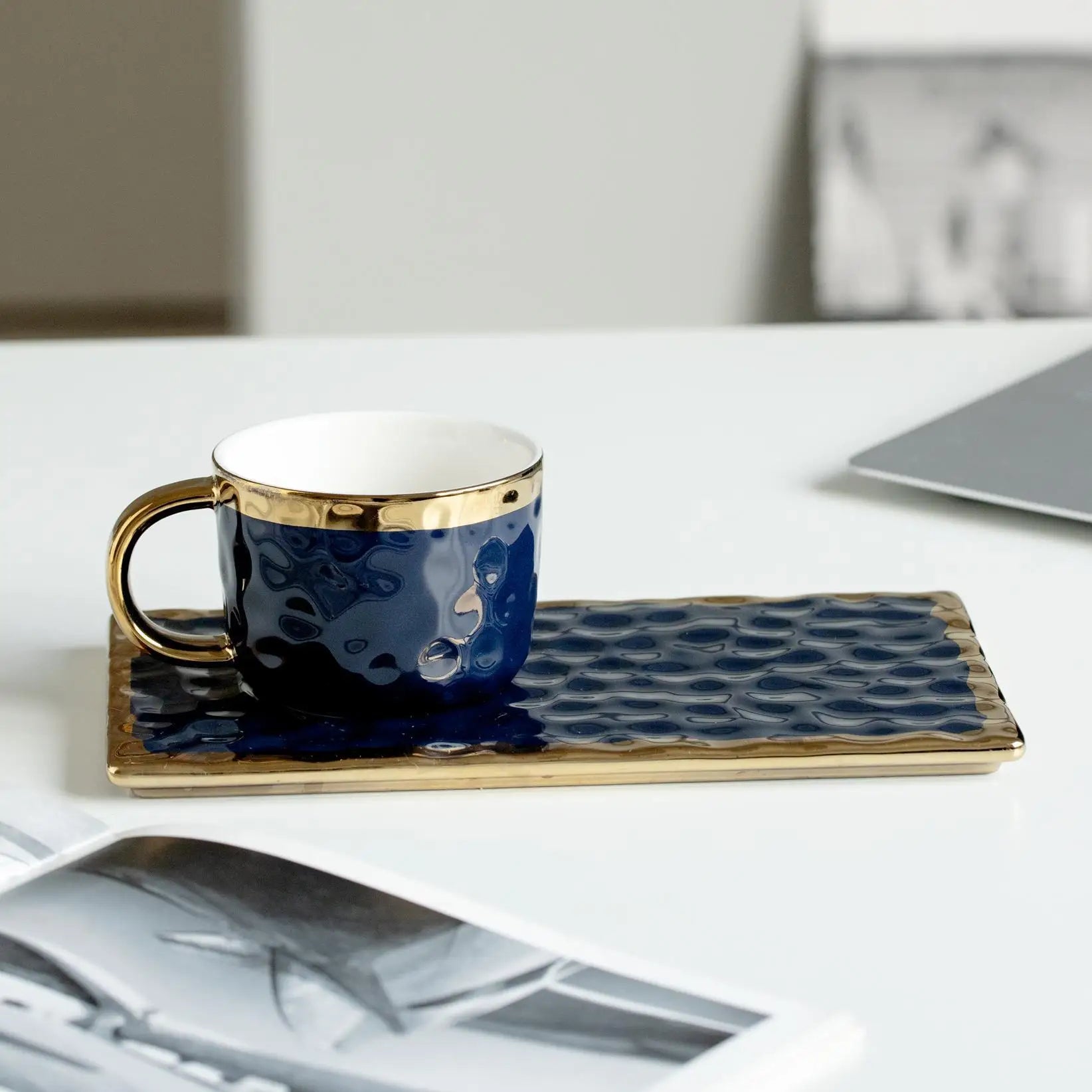 Ceramic coffee cup and plate set by 𝕄𝕔 𝕋𝕙𝕖 𝔹𝕝𝕒𝕔𝕜 𝔻𝕚𝕒𝕞𝕠𝕟