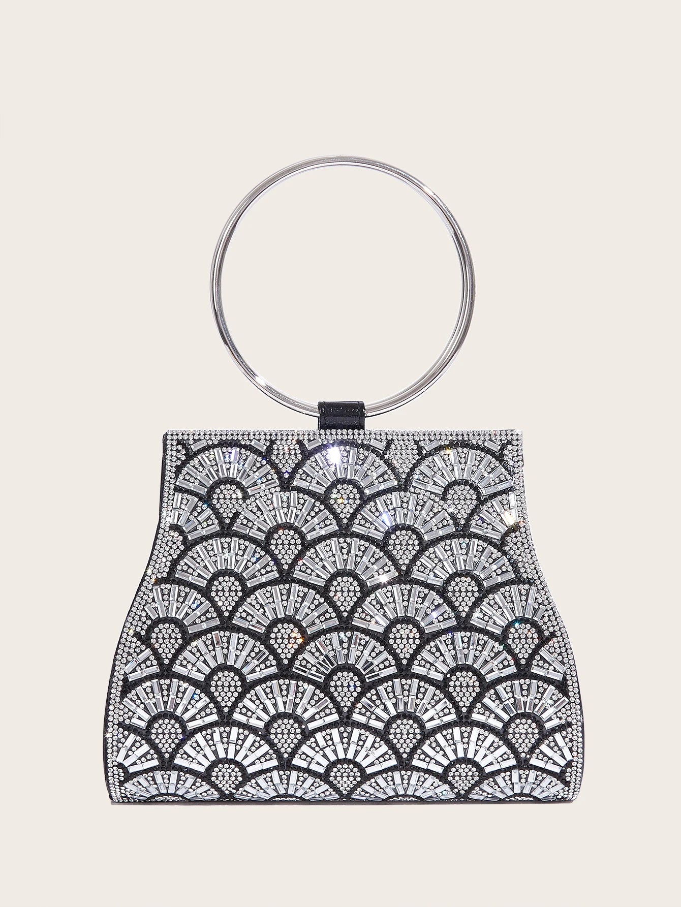 Women's MC THE BLACK DIAMOND rhinestone evening handbag with sparkling diamond accents and elegant hand strap.