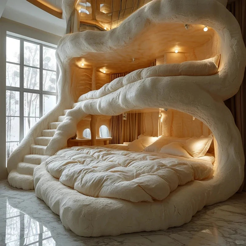 Designer explosion cream wind-themed bed frame by 𝕄𝕔 𝕋𝕙𝕖 𝔹𝕝𝕒𝕔𝕜 𝔻𝕚𝕒𝕞𝕠𝕟