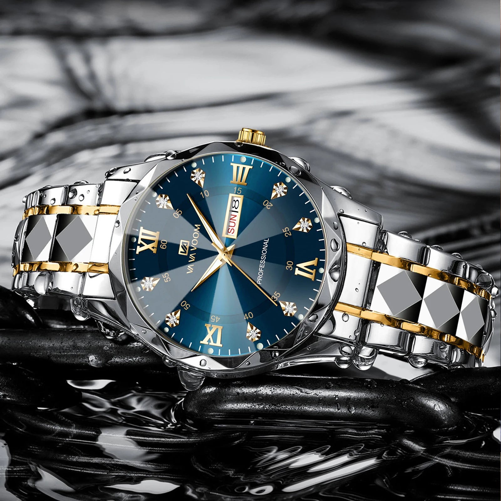 Men's luxury blue and gold stainless steel watch by 𝕄𝕔 𝕋𝕙𝕖 𝔹𝕝𝕒𝕔𝕜 𝔻𝕚𝕒𝕞𝕠�