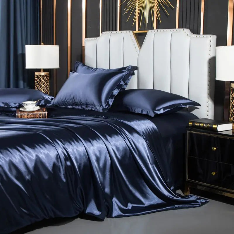 Luxury MC THE BLACK DIAMOND bedsheet set with matching pillowcases for single or double beds, featuring elegant fabric and design.