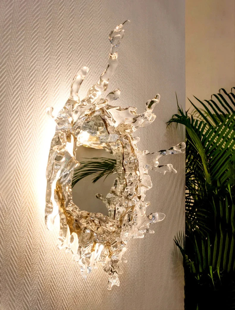 Modern LED wall lamp with art water flower design and mirror, by MC THE BLACK DIAMOND, mounted on wall for stylish lighting and decor.