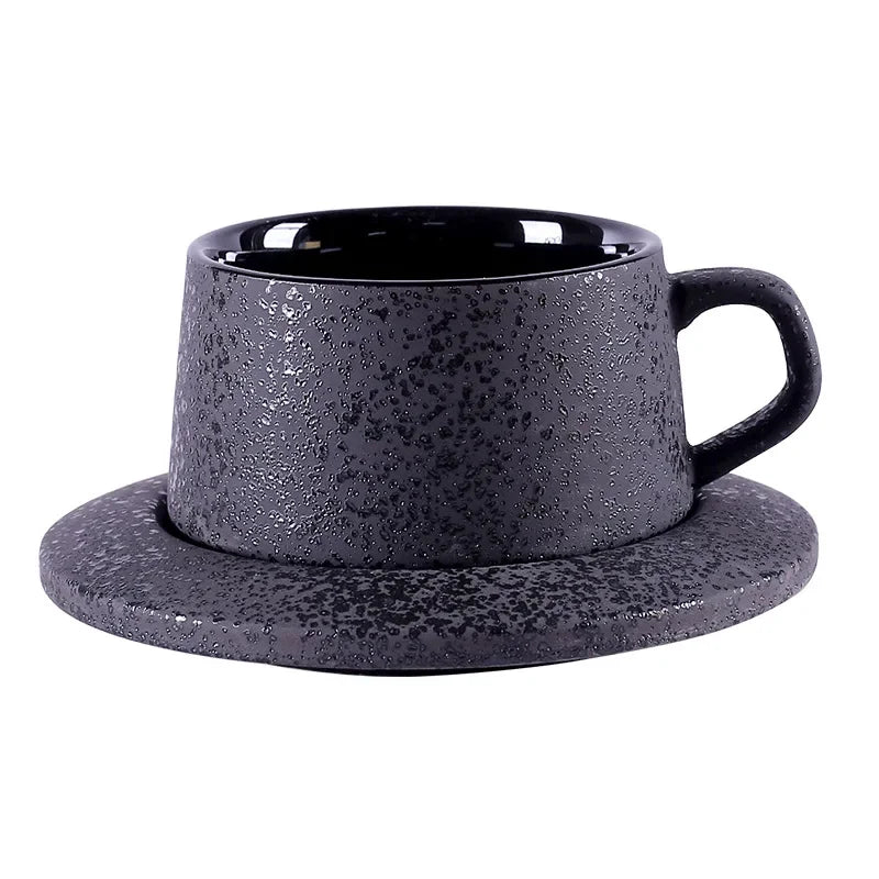 High-grade frosted ceramic coffee cup and saucer set with black spoon and cup holder, by 𝕄𝕮 𝕋𝕙𝕖 𝔹𝕝𝕒𝕔𝕜 𝔻𝕚�