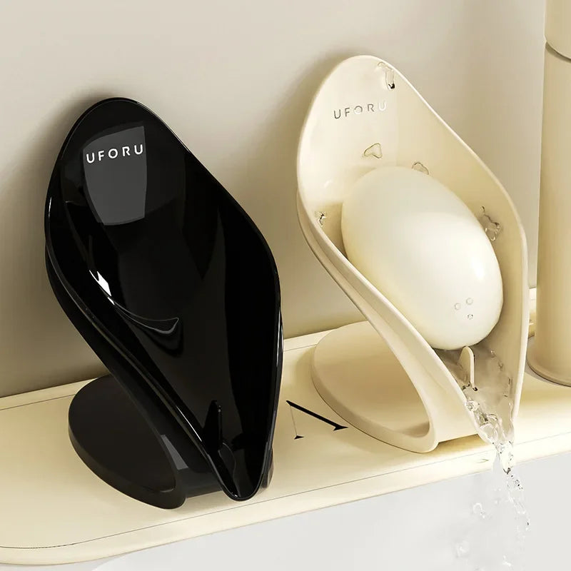 Modern MC THE BLACK DIAMOND soap dish holder with self-draining design, leak-proof base, and stylish bathroom countertop storage.