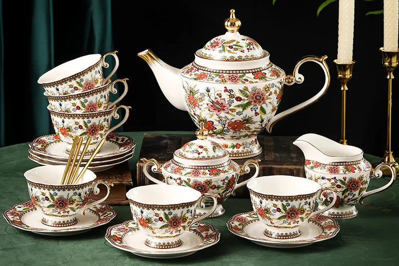 French floral bone china coffee cup and saucer set by 𝕄𝕔 𝕋𝕙𝕖 𝔹𝕝𝕒𝕔𝕜 𝔻𝕚𝕒𝕞𝕠
