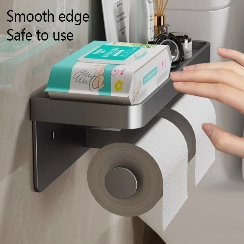Wall-mounted MC THE BLACK DIAMOND toilet paper holder with waterproof tissue tube storage rack for bathroom organization.